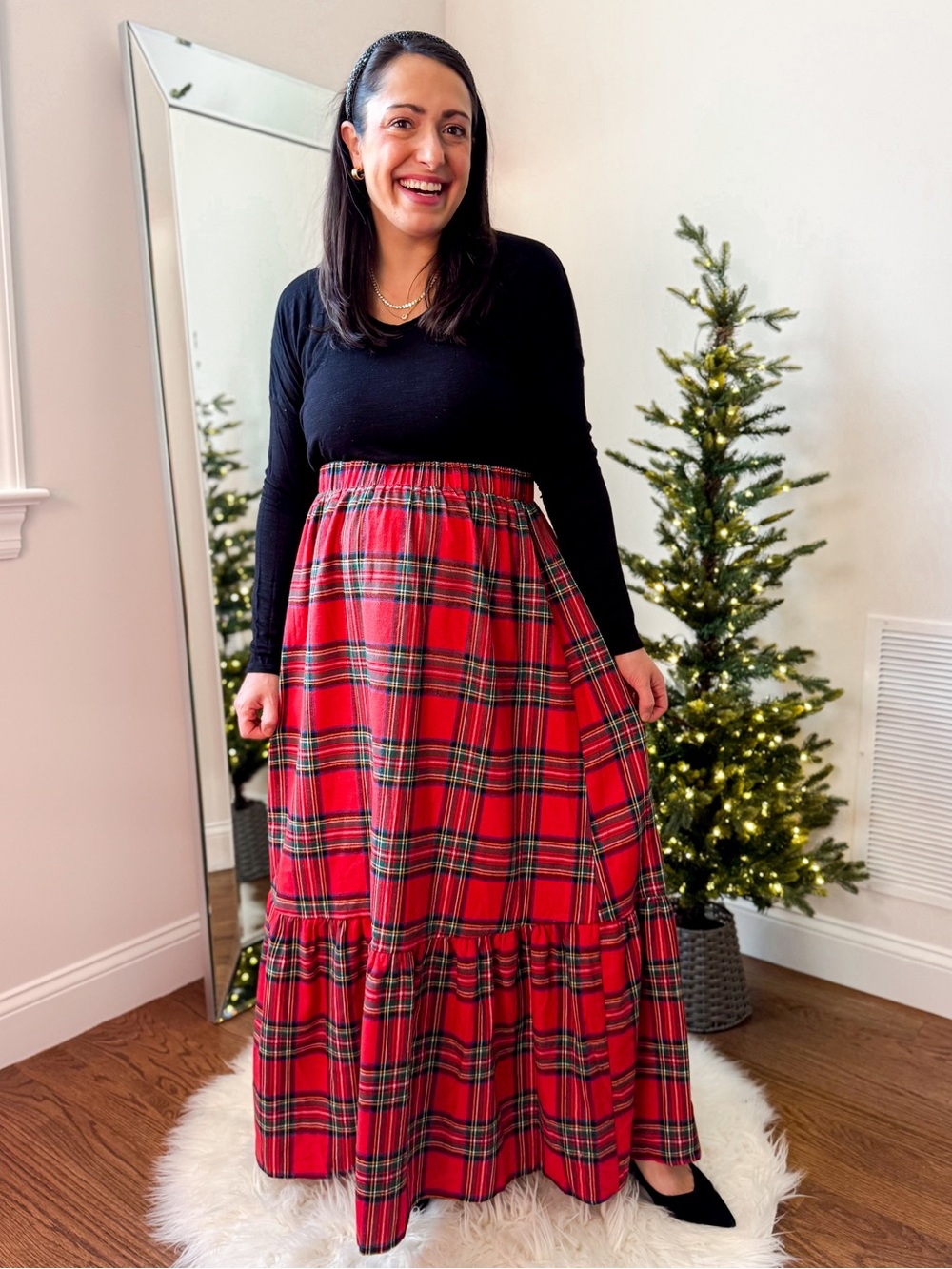 Cupshe Red Plaid Tiered Maxi Skirt